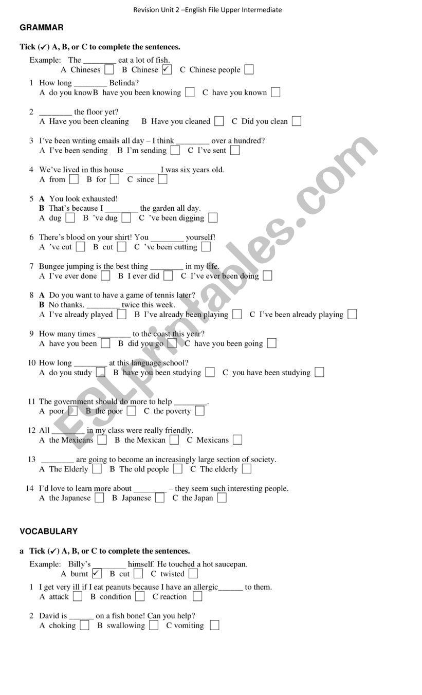 New English File Upper Intermediate Revision Unit 2