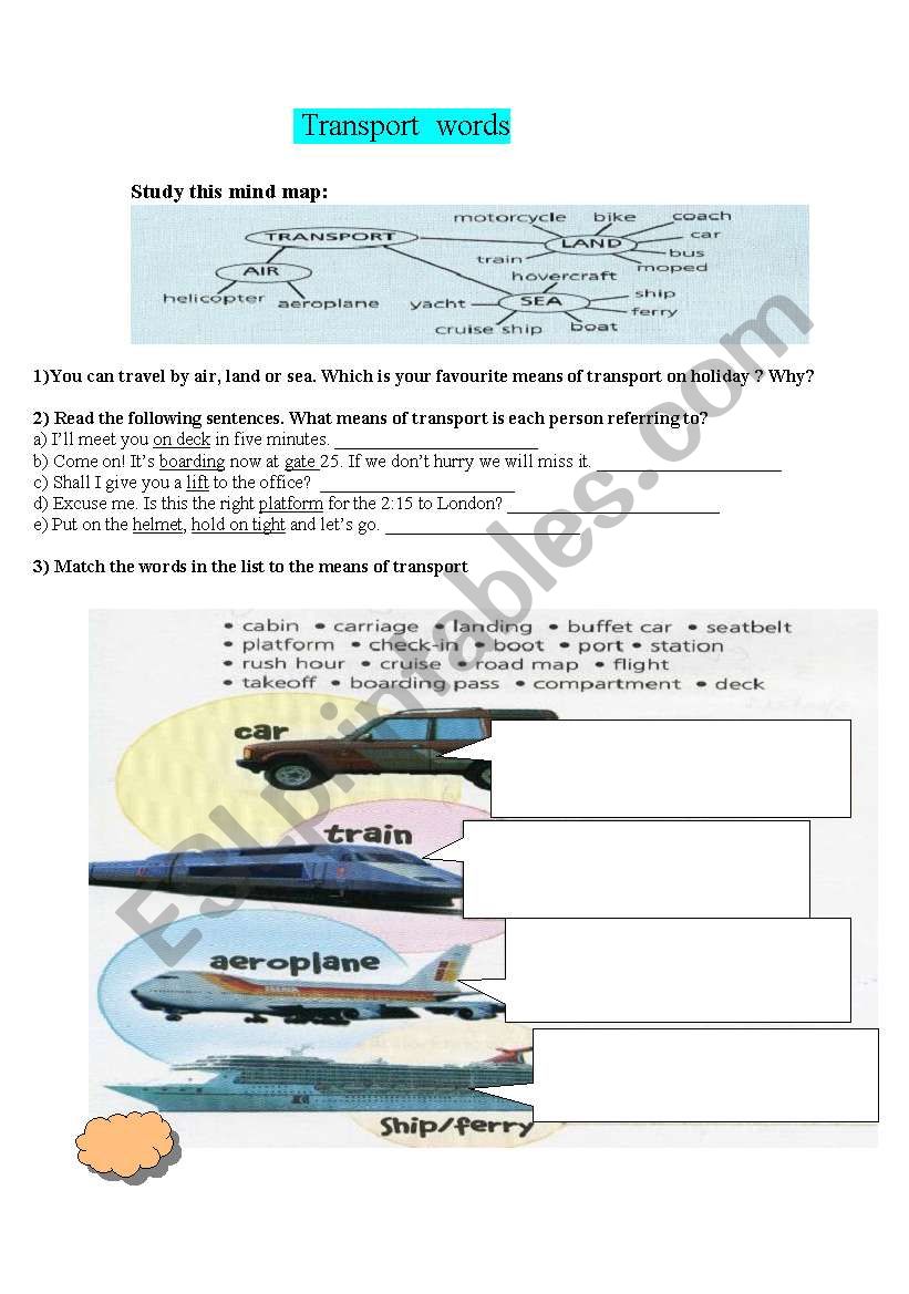 Transport words worksheet
