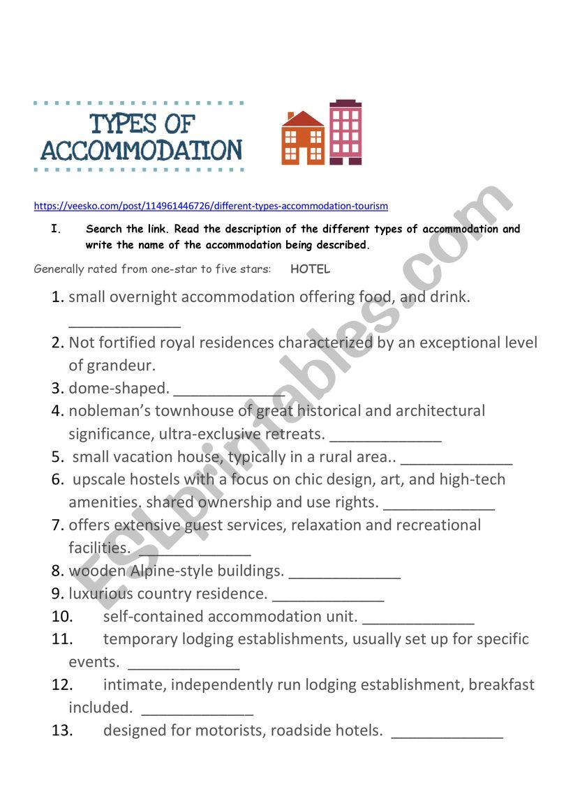 TYPES OF ACCOMMODATION  FCE SPEAKING