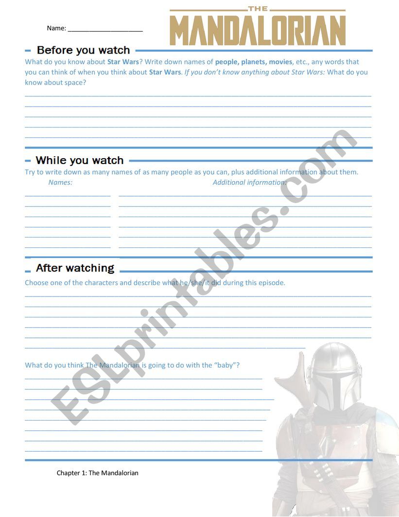 The Mandalorian season 1 episodes worksheets