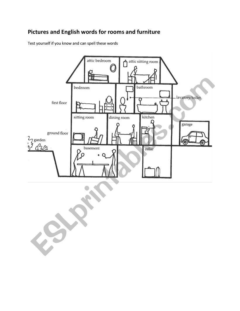 Picture cards for describing  rooms and furniture, house