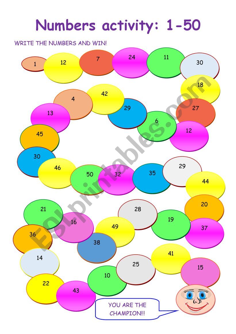 caterpillar numbers 1 - 50 worksheet