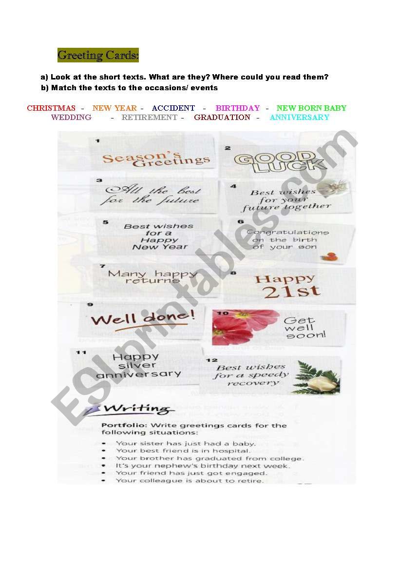 Greeting cards worksheet