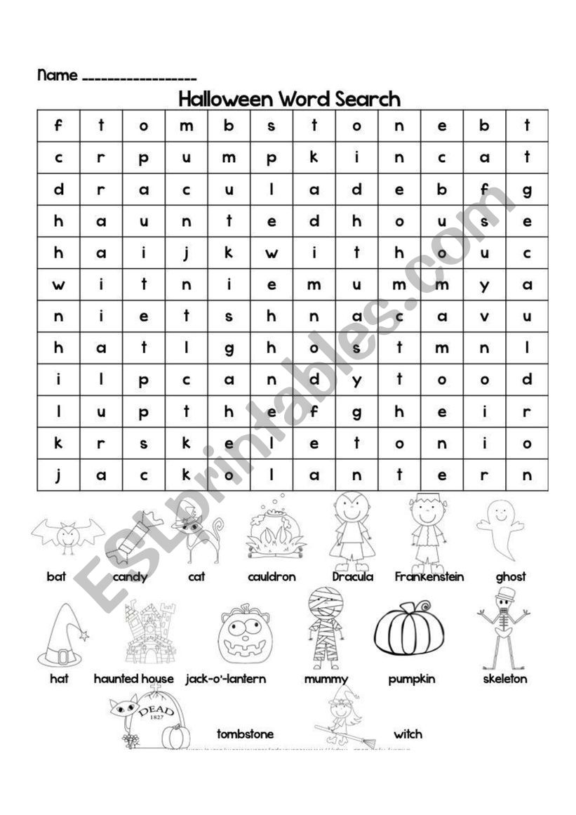 Halloween wordsearch worksheet