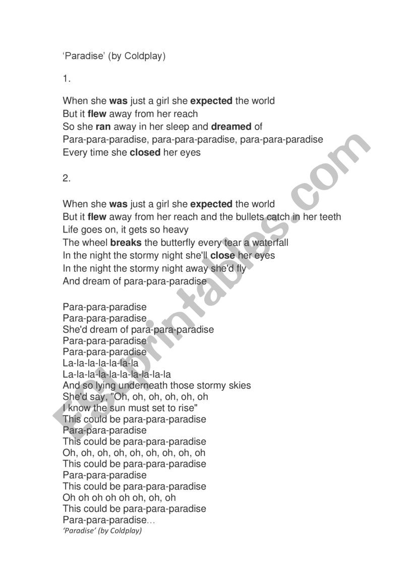 Song gapped Paradise by Coldplay