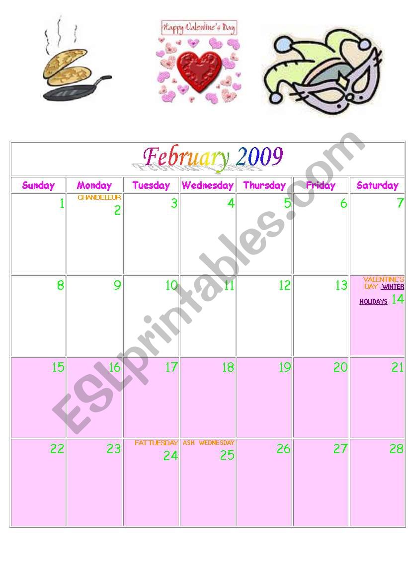 calendar february 2009-Agust 2009
