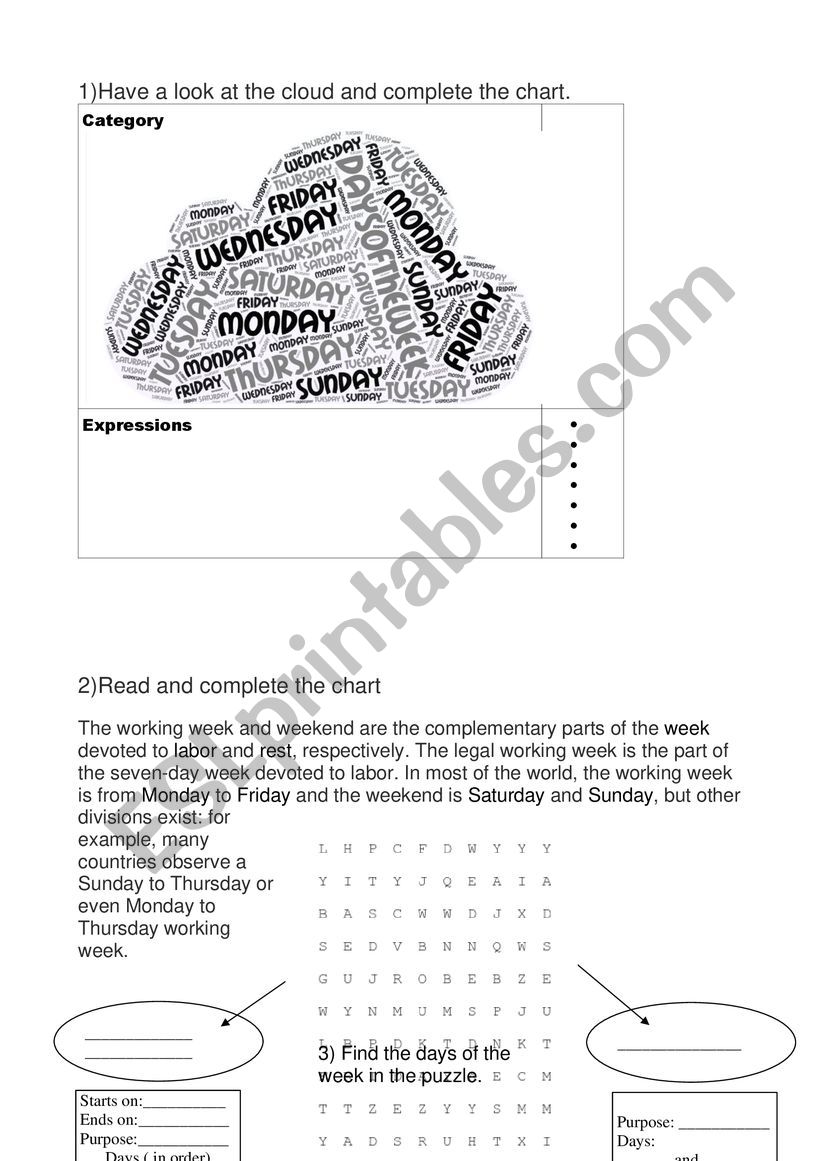 Days of the week worksheet