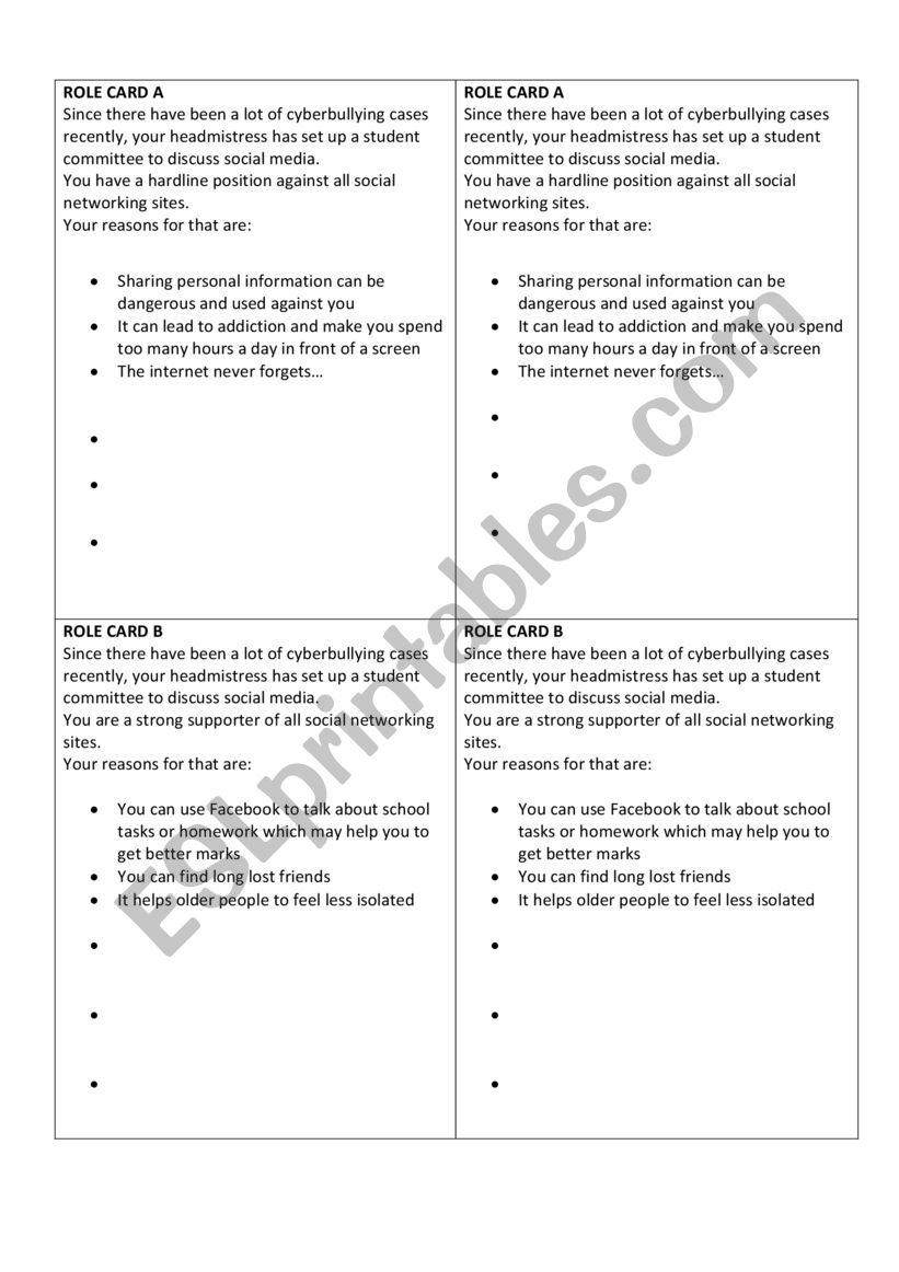 Debate on social media  worksheet