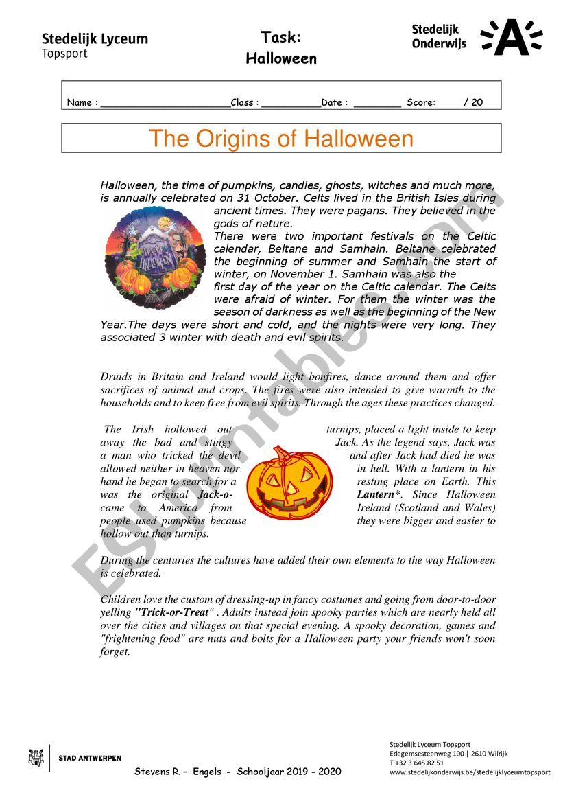 Task Halloween worksheet