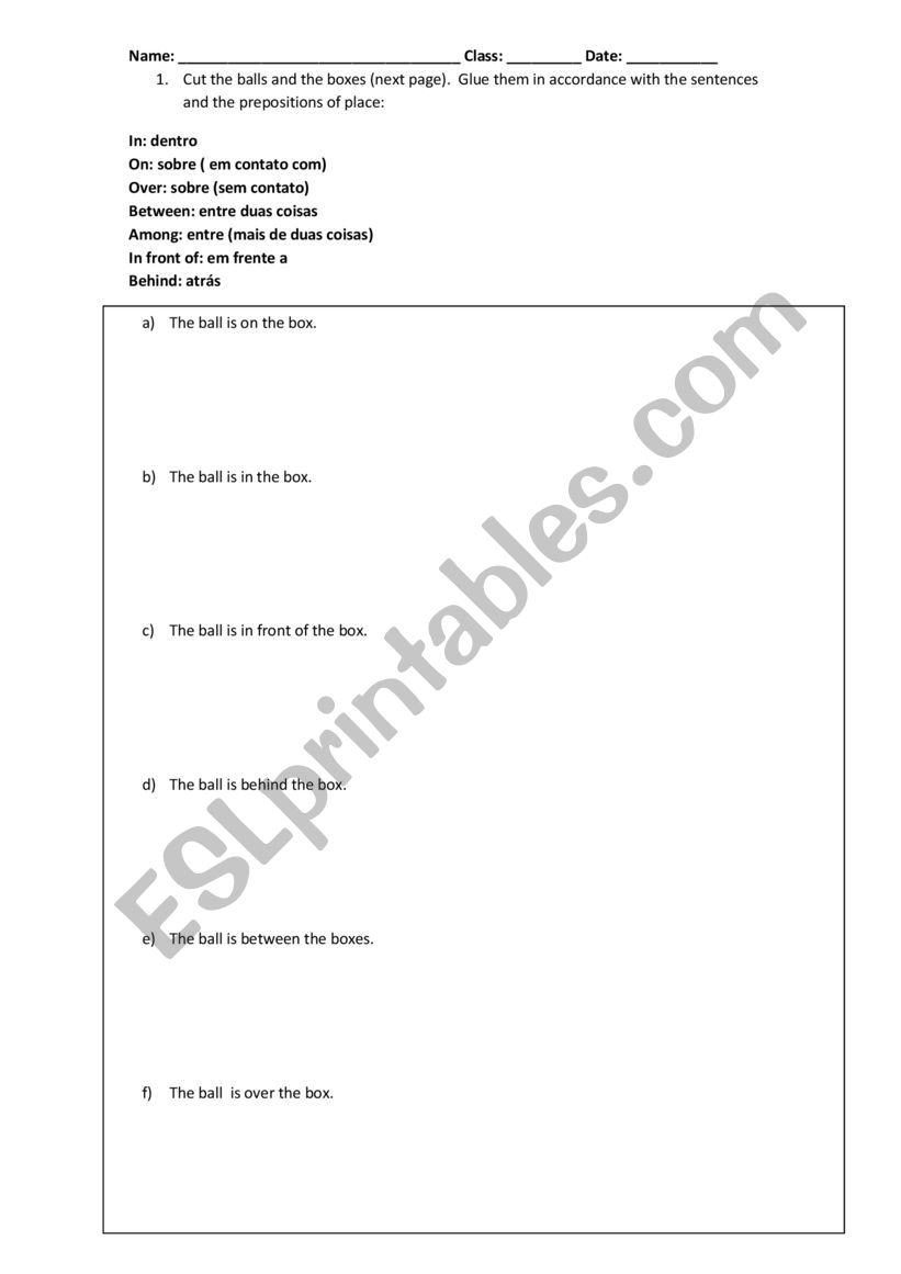 Prepostitions of place worksheet