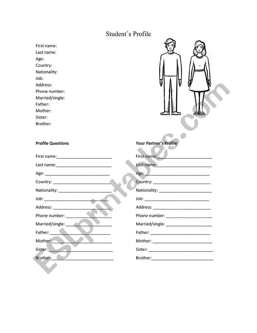Personal information  worksheet