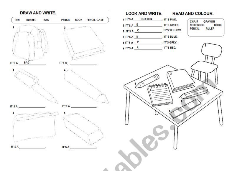 school objects  worksheet