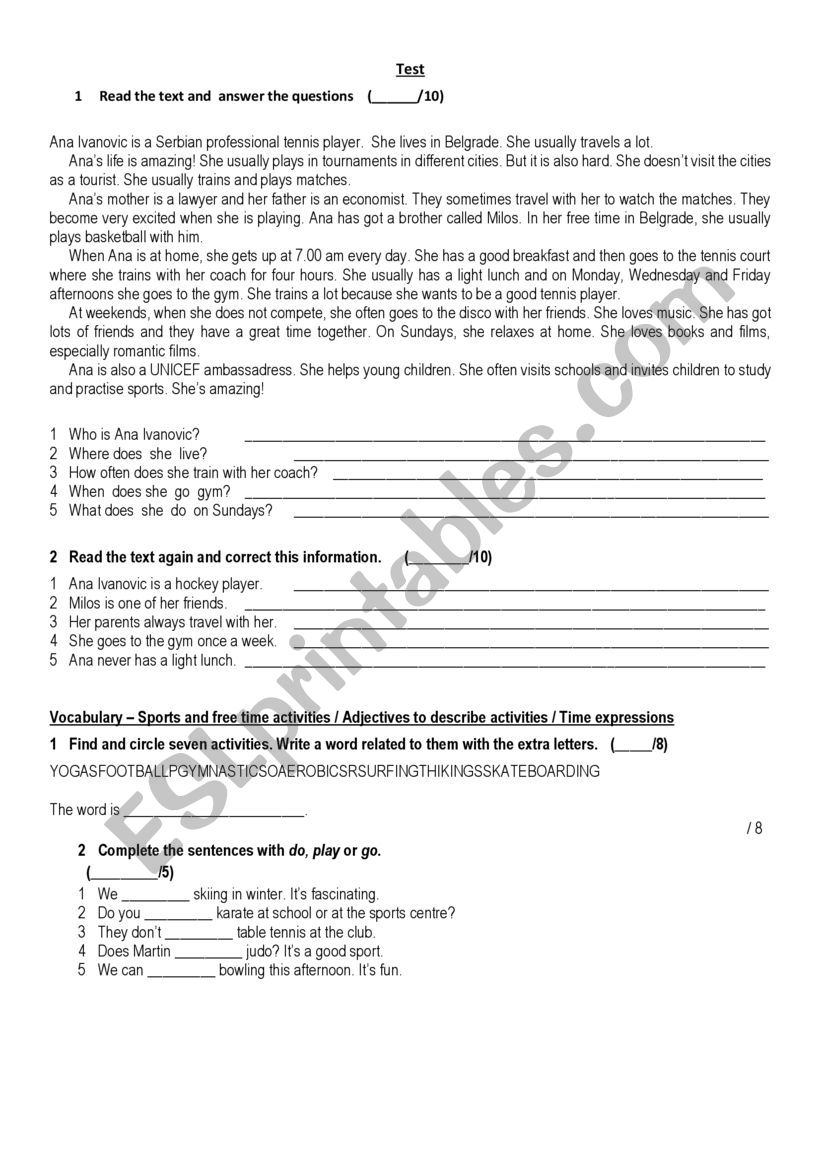 Present Simple test worksheet