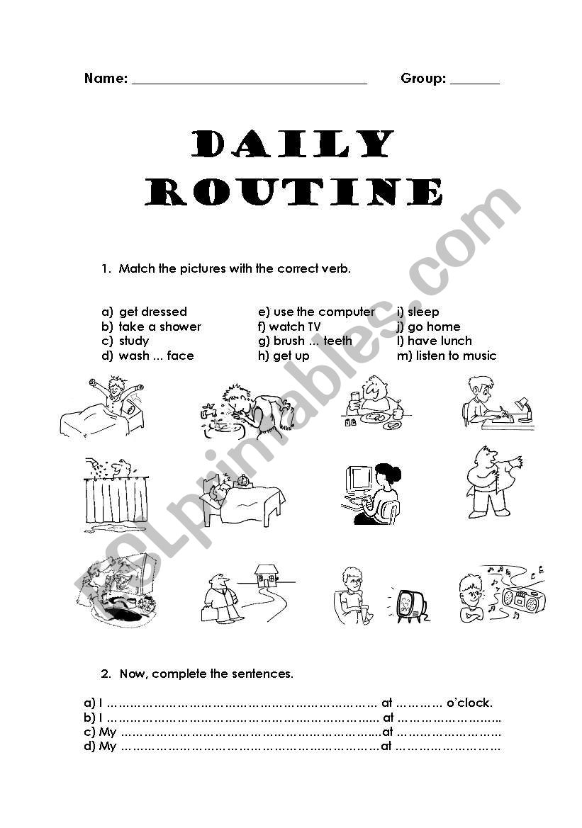 Daily routine worksheet