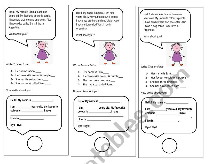 Personal information text  worksheet