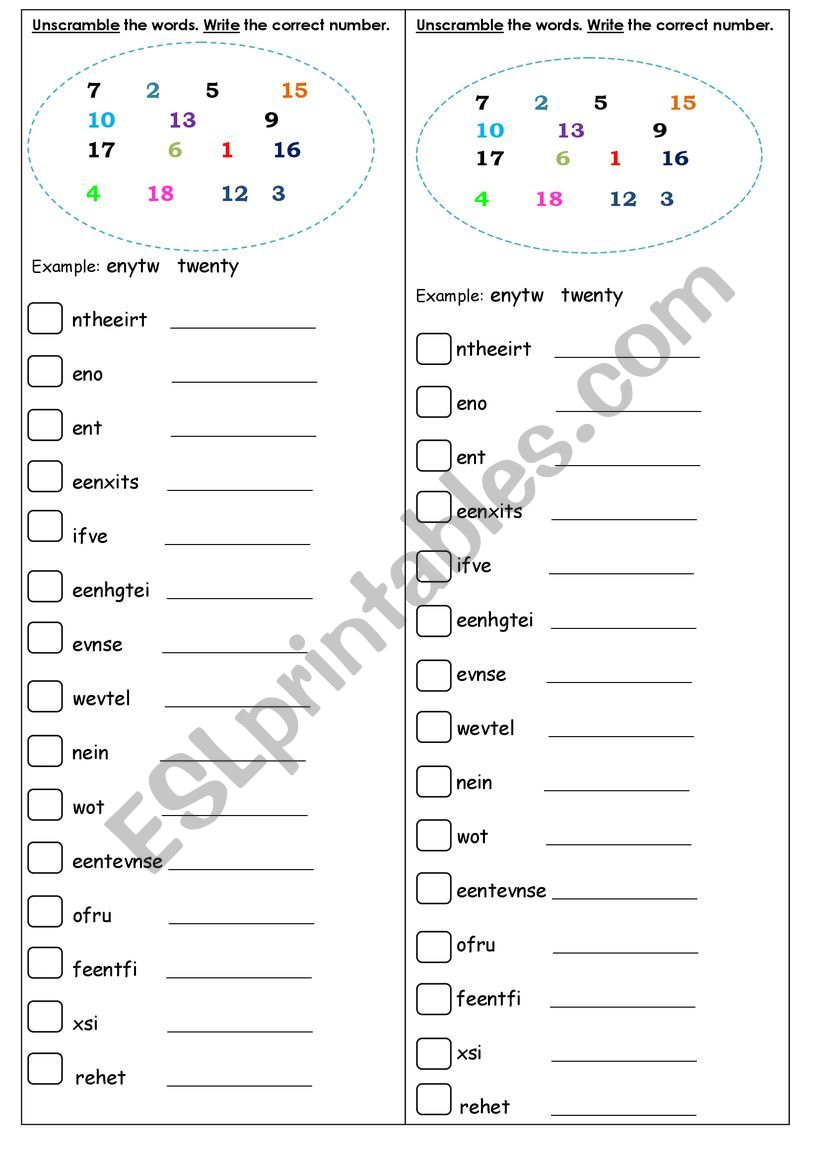 Unscramble the words worksheet