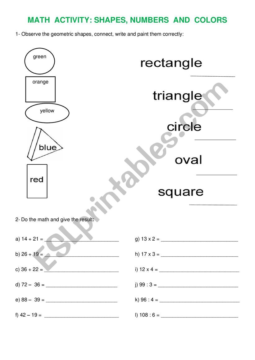 math activity worksheet