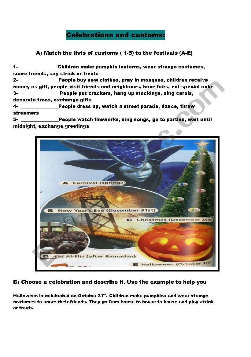 Celebrations  worksheet