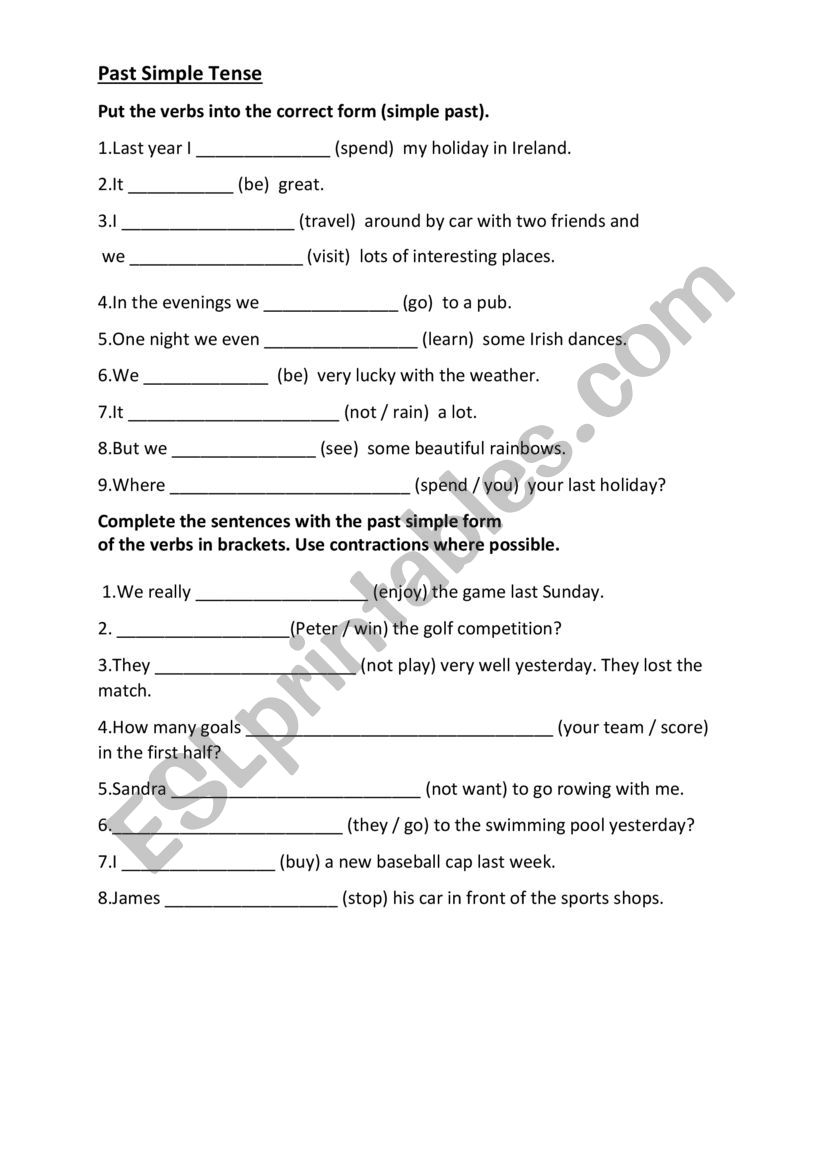 Past Simple tense worksheet