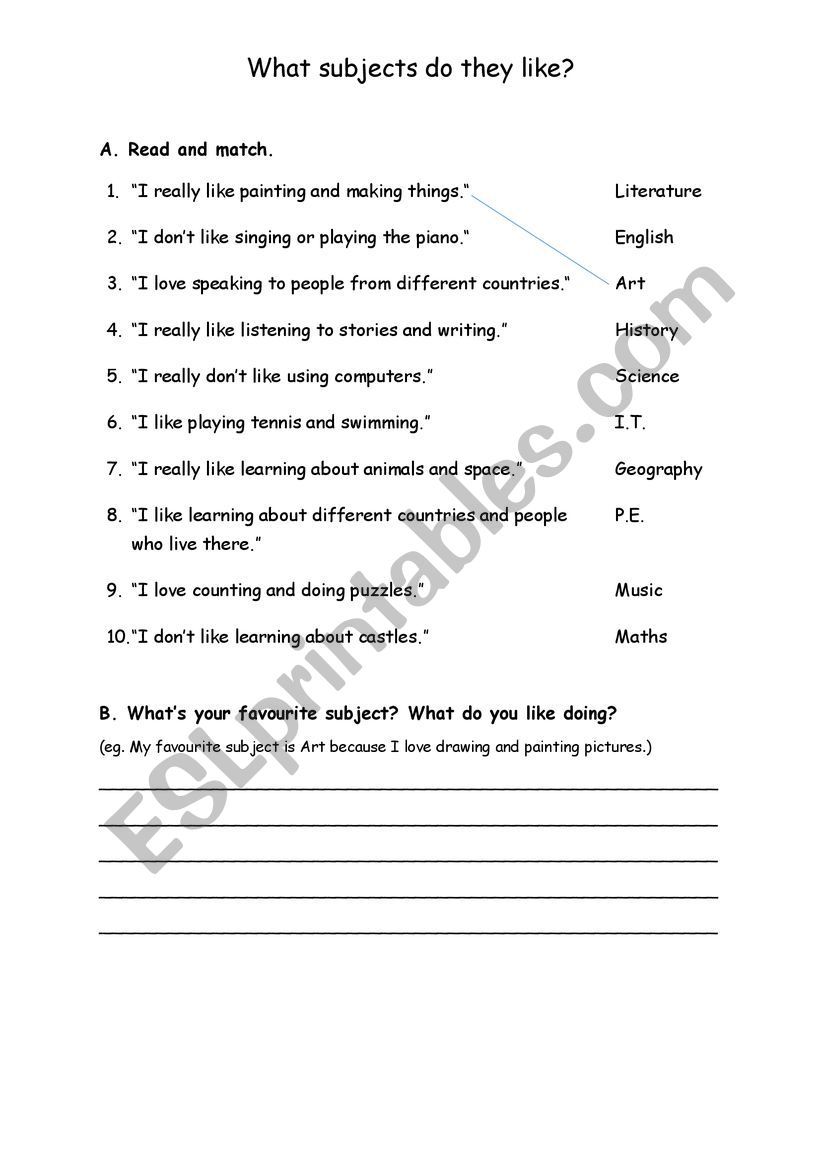 School subjects - match descriptions