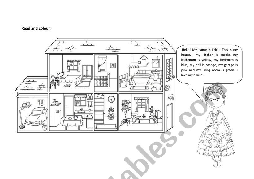 Colour the house worksheet