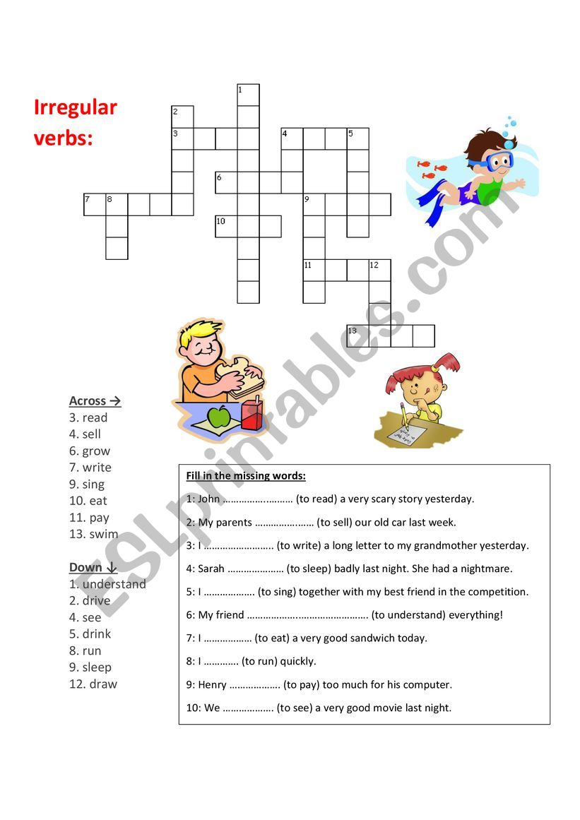 Irregular verbs worksheet