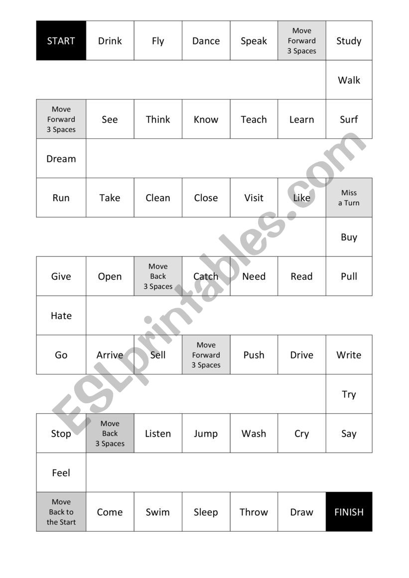 Verb Board Game worksheet