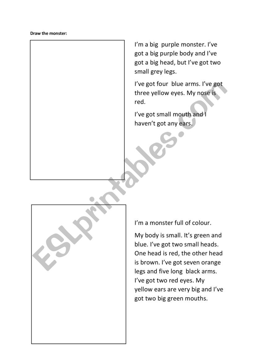 Draw the monsters worksheet