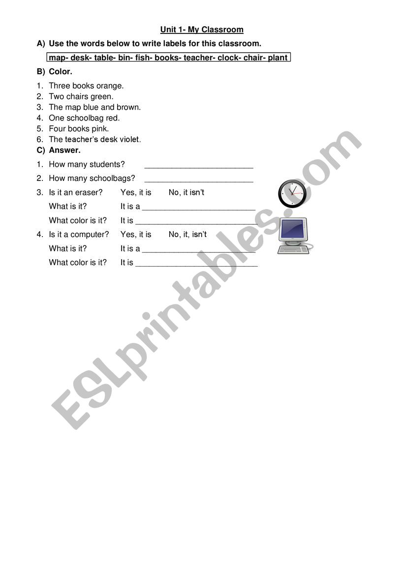 School items worksheet