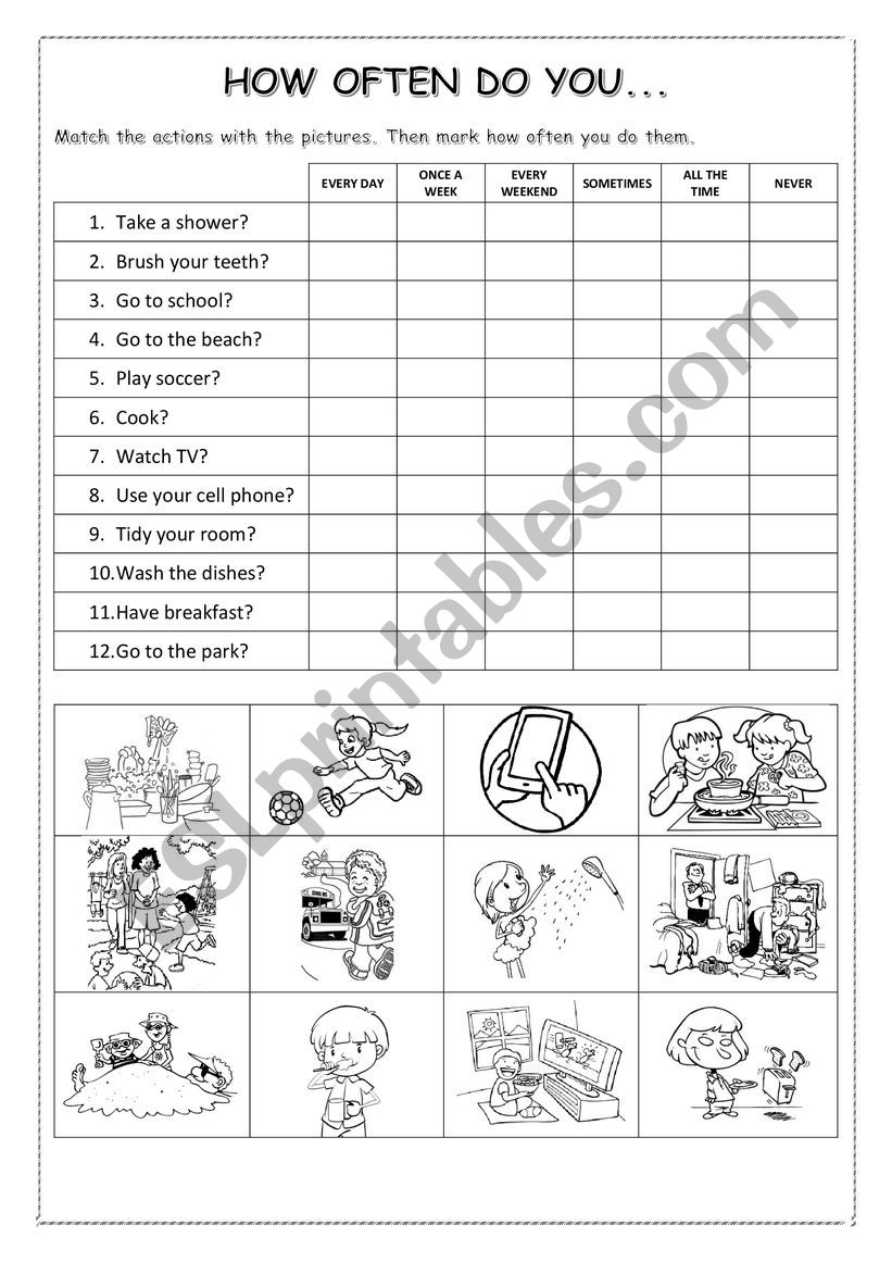 How often do you do this? worksheet