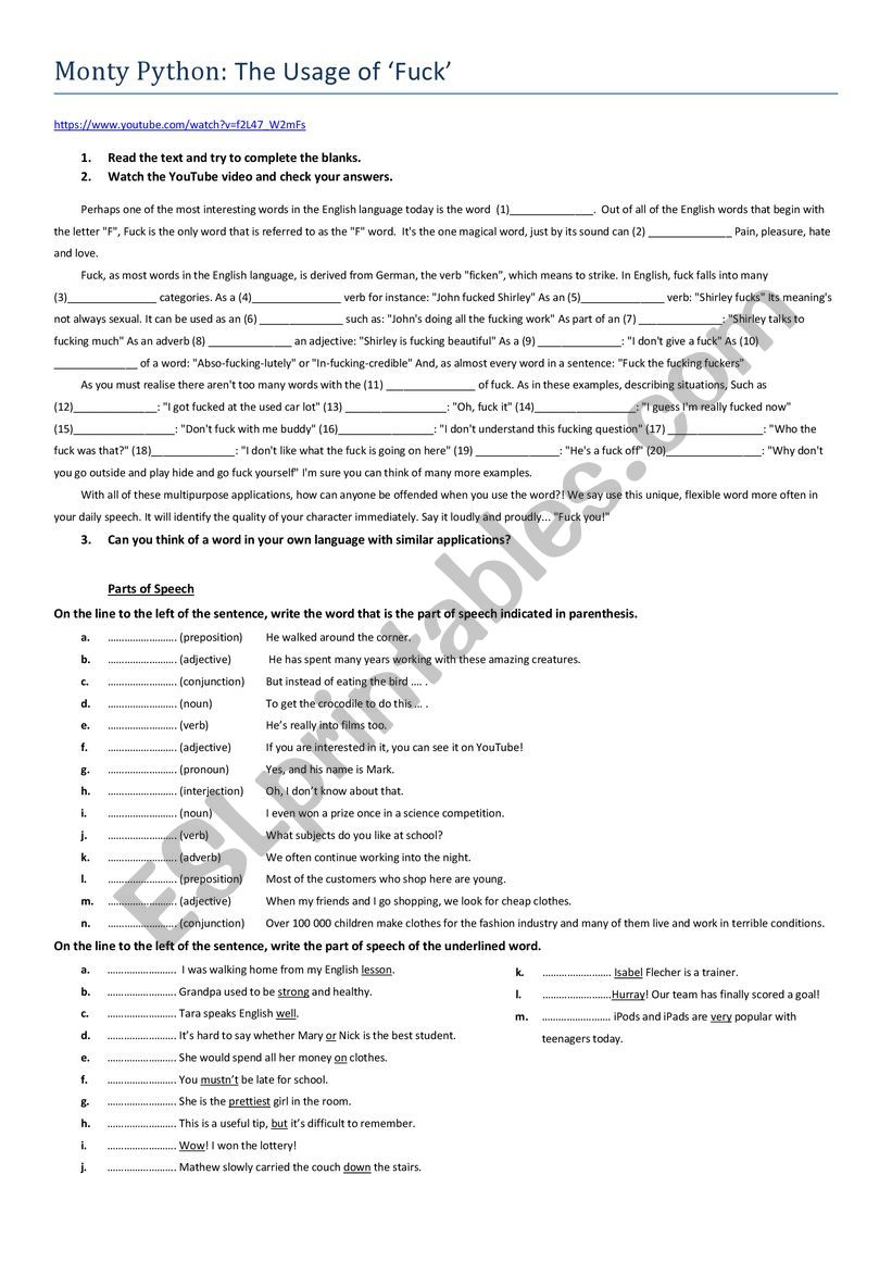 The F word worksheet