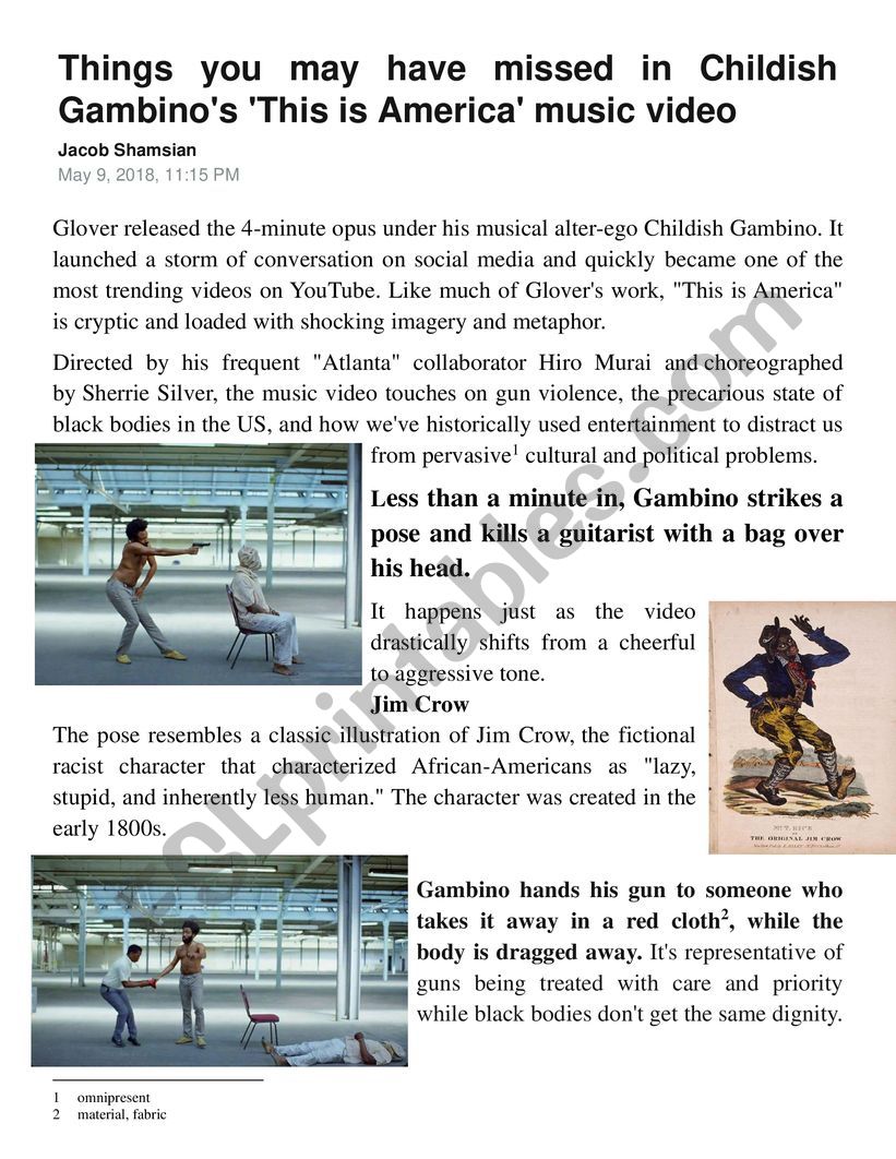 979528 1 article and worksheet about Childish Gambino This is America