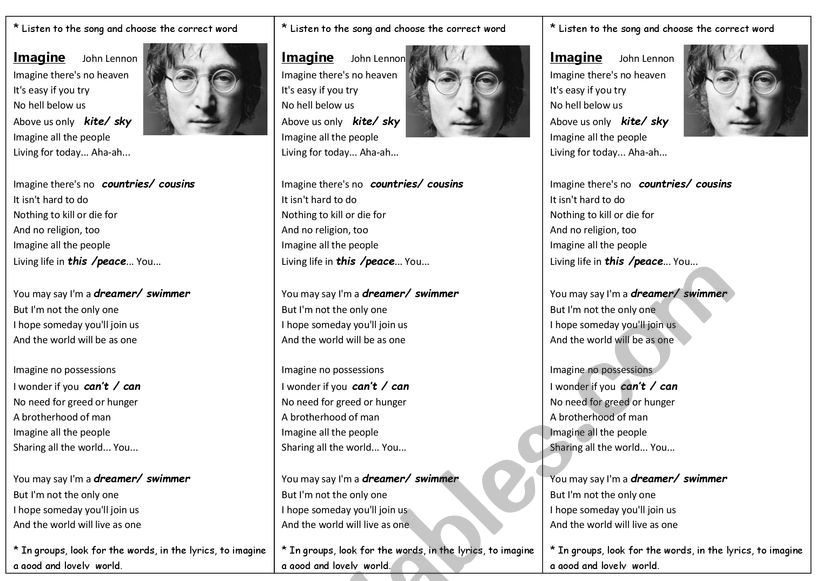 Song Imagine - John Lennon  worksheet