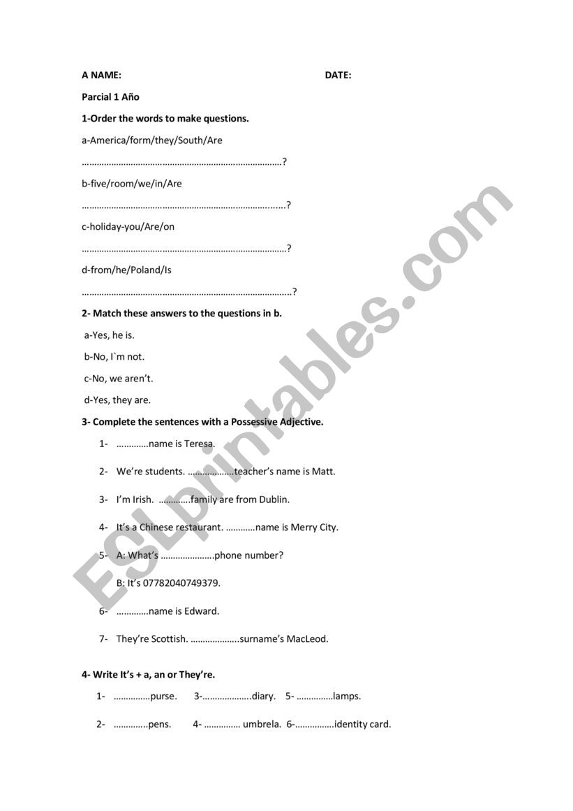 Verb to be Possessive Adj Imperatives