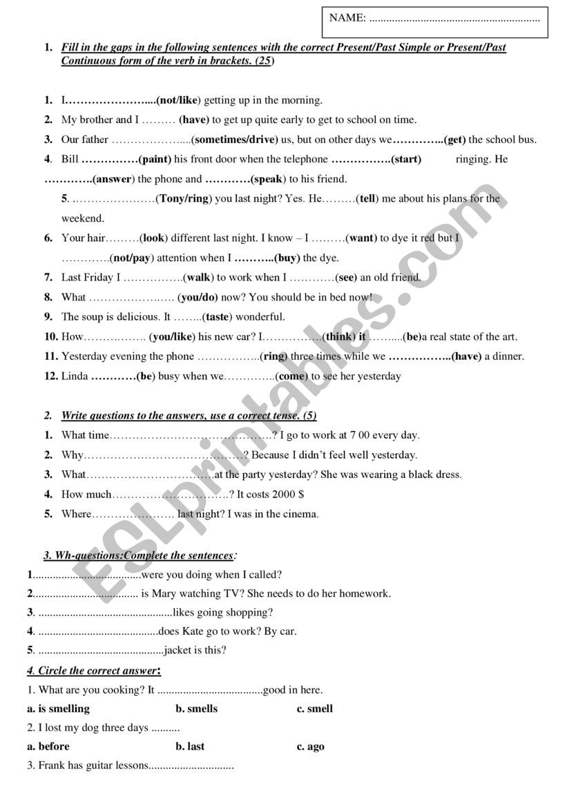 TENSES worksheet