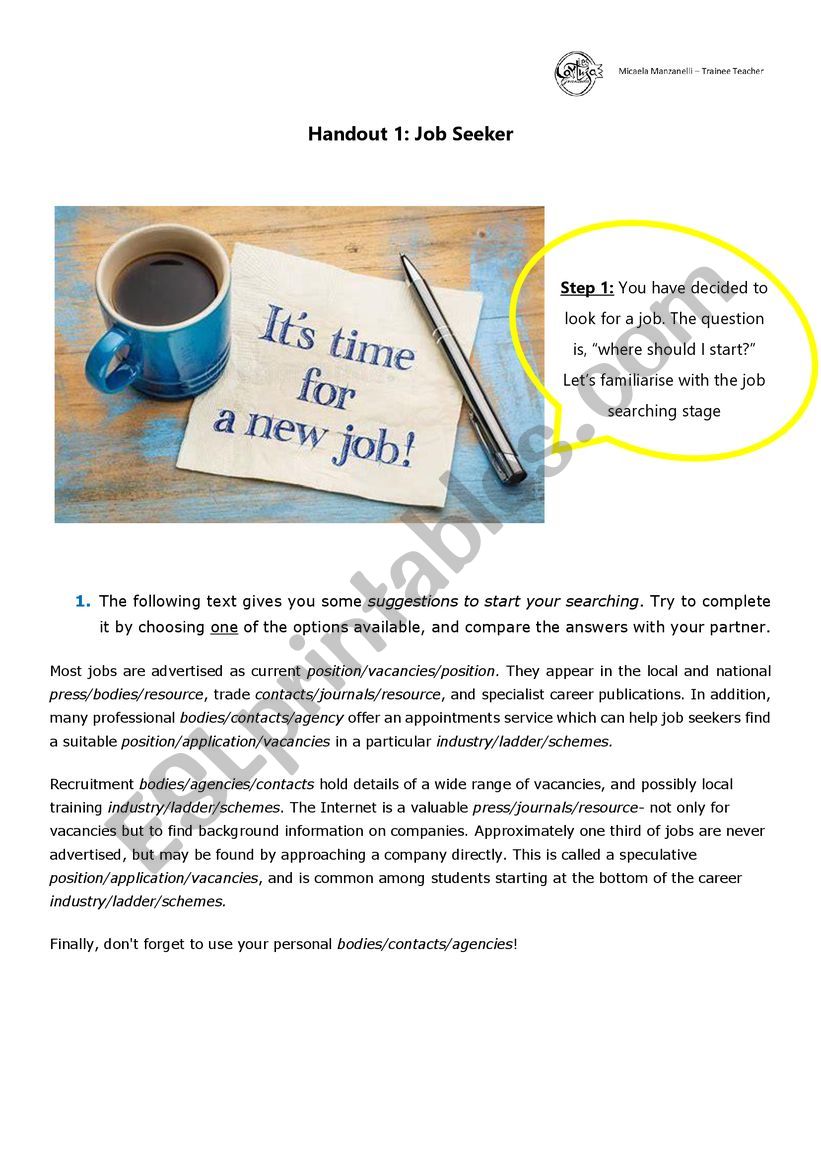 job seeker worksheet