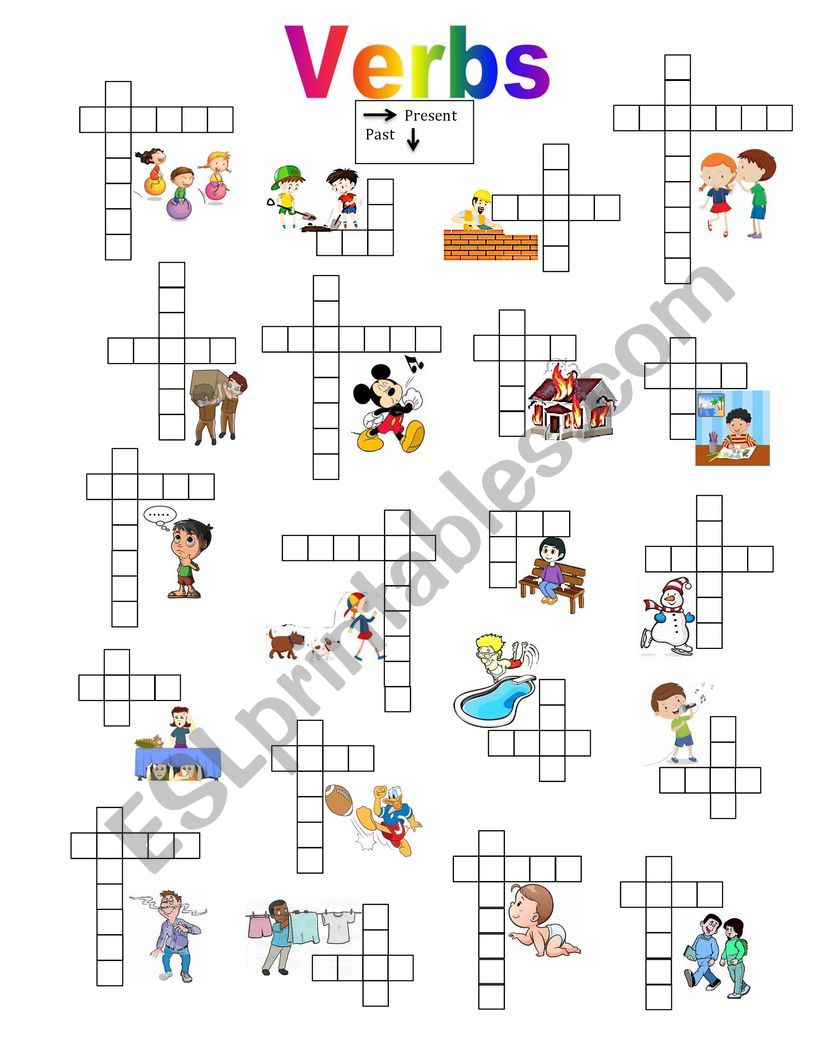 Verbs crossword worksheet