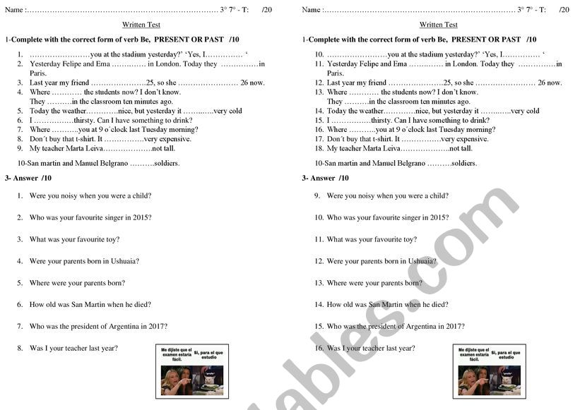 test worksheet