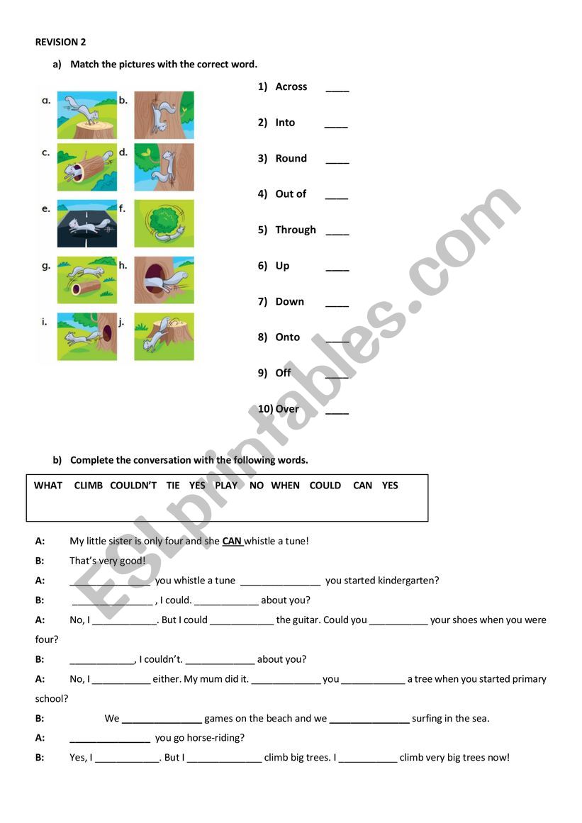 Revision prepositions of movement/past simple/could