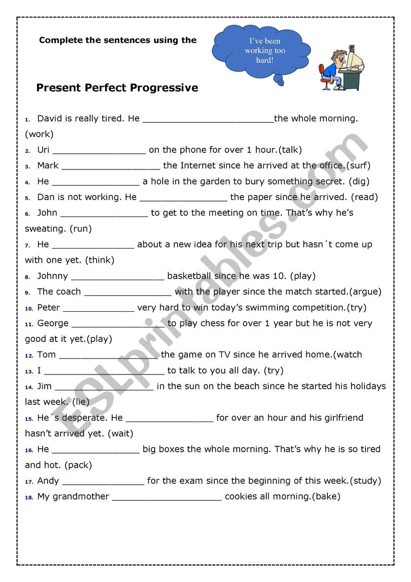 Progressive And Perfect Tense Worksheet