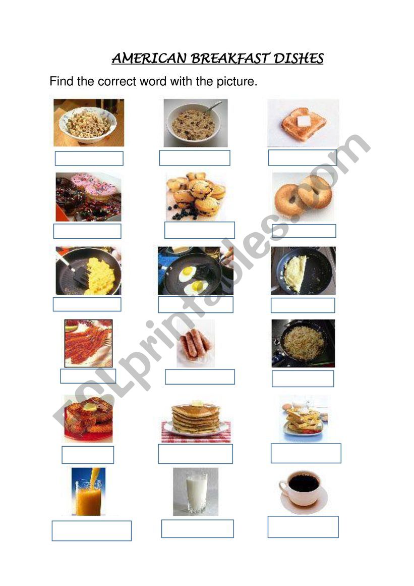 American dishes worksheet
