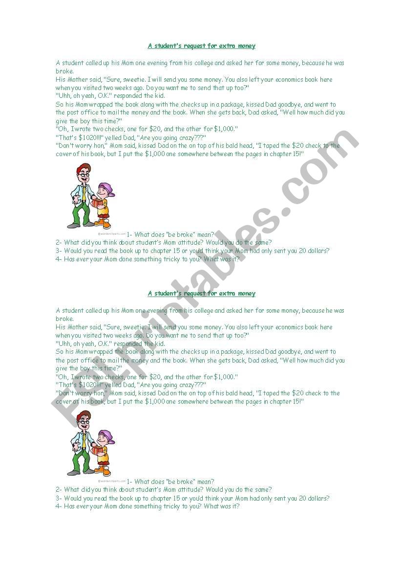 ->Joke: Dad, I need money!* worksheet