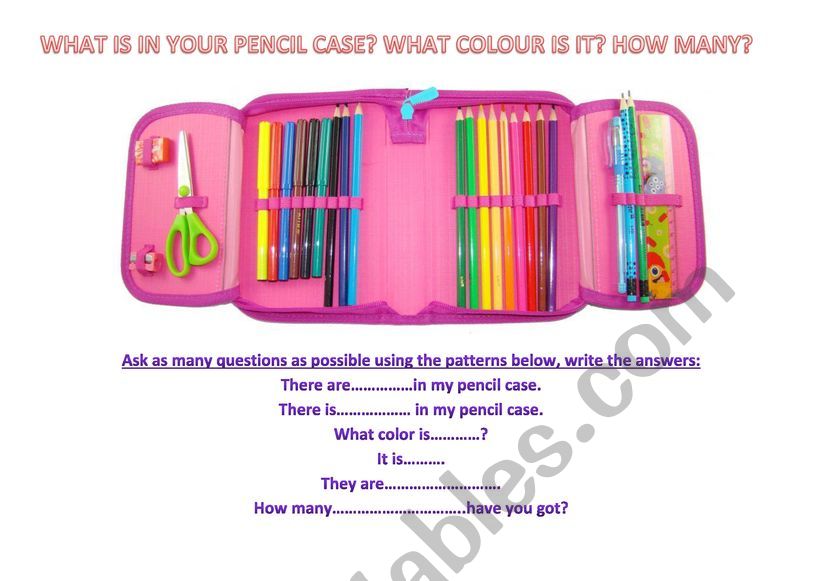 What is in your pencil case?  worksheet