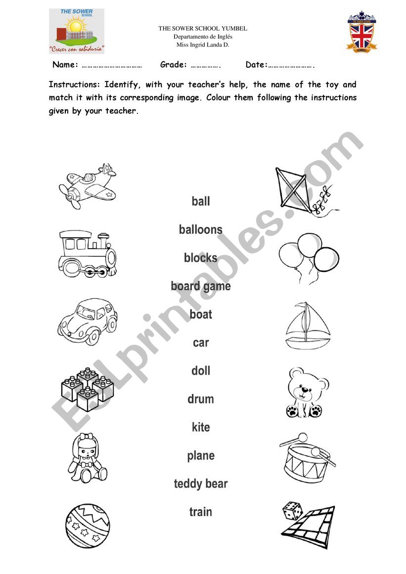 Toys 1st grade worksheet worksheet