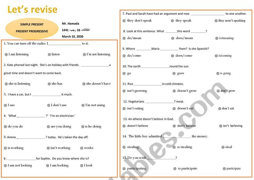 tenses worksheet