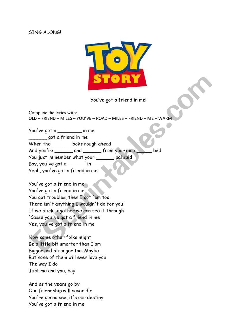 YOU�VE GOT A FRIEND IN ME worksheet