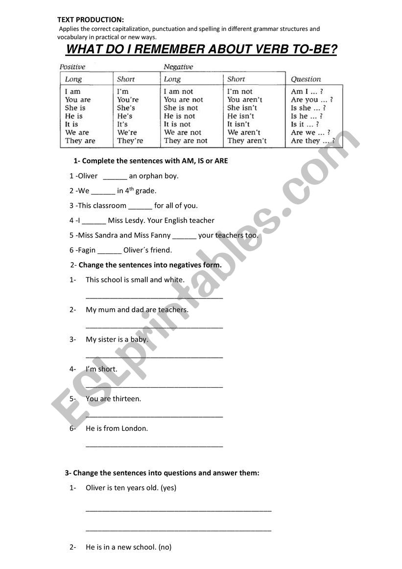 VERB TO BE worksheet