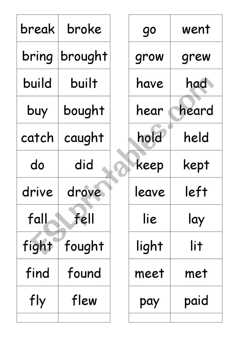 Past Tense Memory worksheet