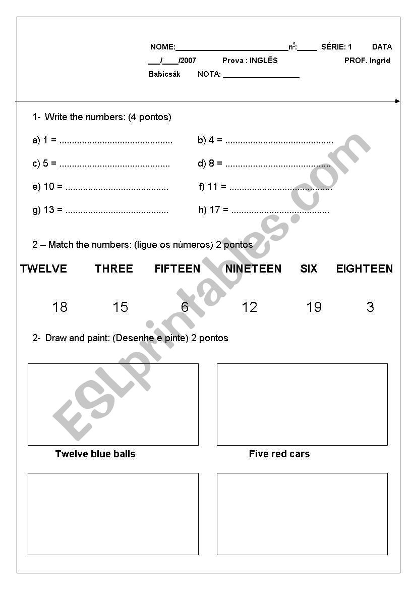 numbers and colours worksheet