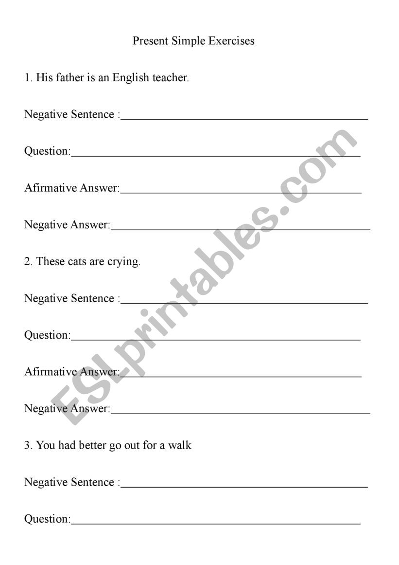 Present Simple Exercises worksheet